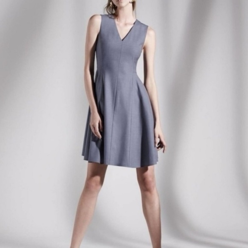 Theory Sleeveless V-Neck A-Line Midi Dress in Slate Gray